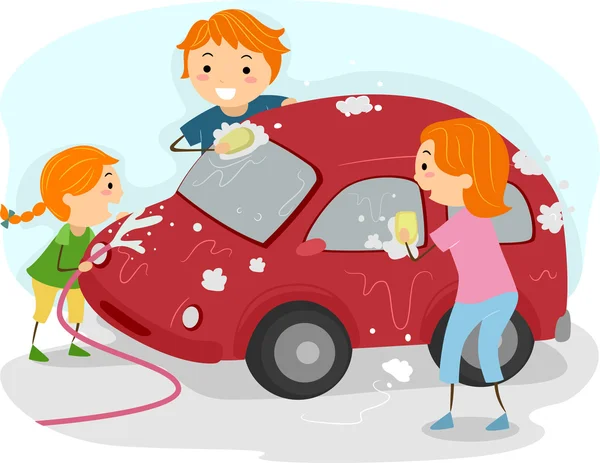Rodinné mytí aut — Stock fotografie
