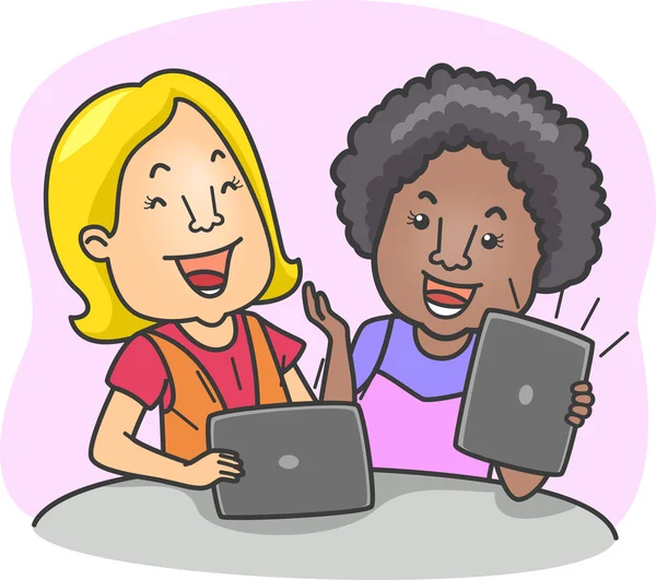 Tablet Computer Girls — Stock Photo, Image