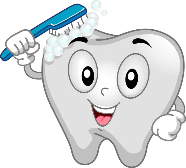 Tooth Mascot Brushing — Stockfoto