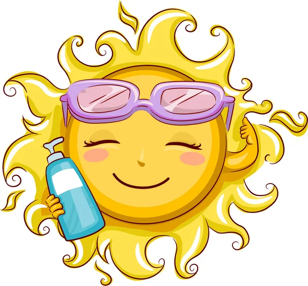 Sun Holding una crema solare Lozione — Foto Stock