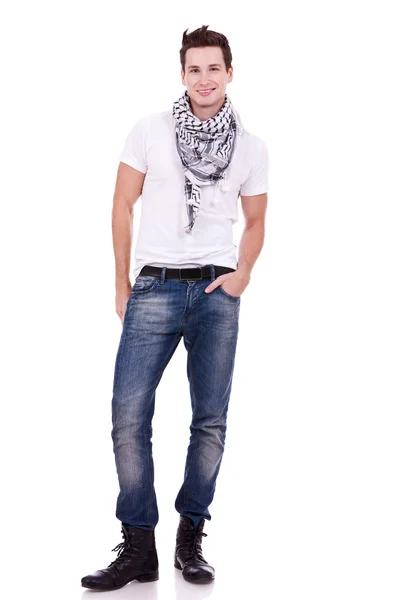 Young casual man wearing boots — Stock Photo, Image