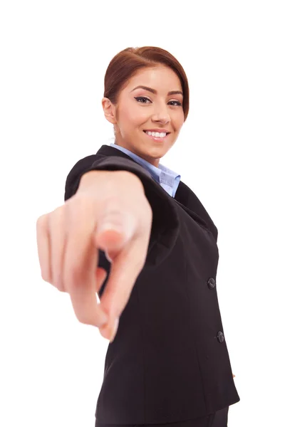Business woman point finger at you — Stock Photo, Image