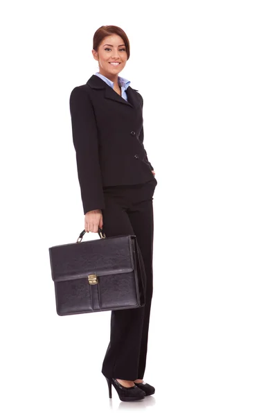 Biznes kobieta z walizką — Zdjęcie stockowe