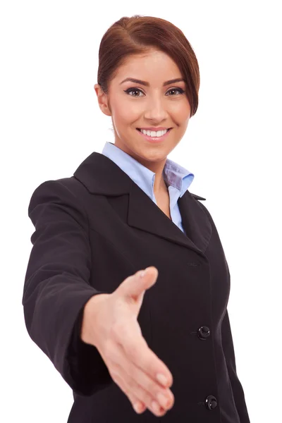 Young business woman wlecoming to the team — Stock Photo, Image