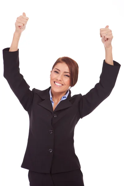 幸せなビジネスの女性と親指 — ストック写真