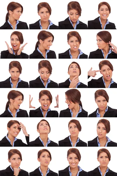 Colagem emocional dos rostos de uma mulher de negócios — Fotografia de Stock