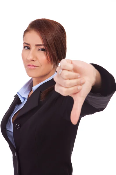 Podnikání žena směřují palec dolů — Stock fotografie