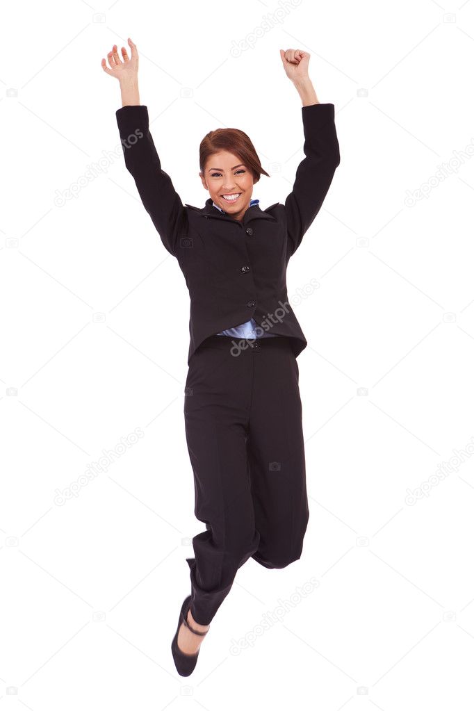 Jumping business woman