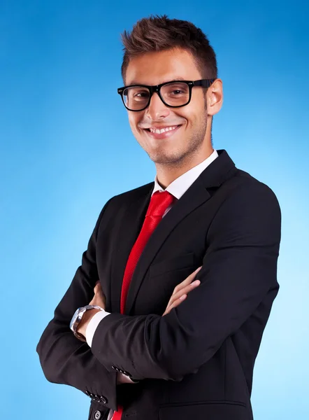 Young business man smiling — Stok fotoğraf