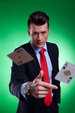 Young business man throwing the winning hand clipart