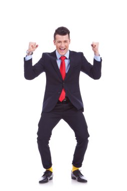 Funny looking business man winning clipart