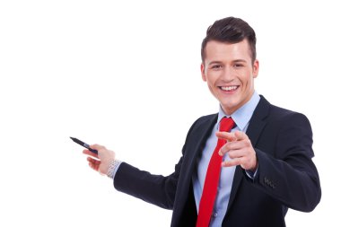 Business man presenting and pointing clipart