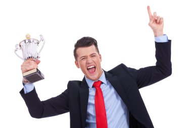 Victory roar of a young businss man clipart