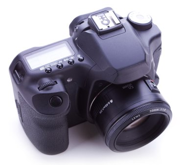 Digital photo camera with 50mm lens clipart