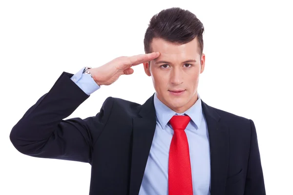 Business man gives salute — Stock Photo, Image
