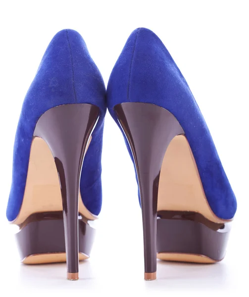 Blå mode hög heeled woman skor — Stockfoto