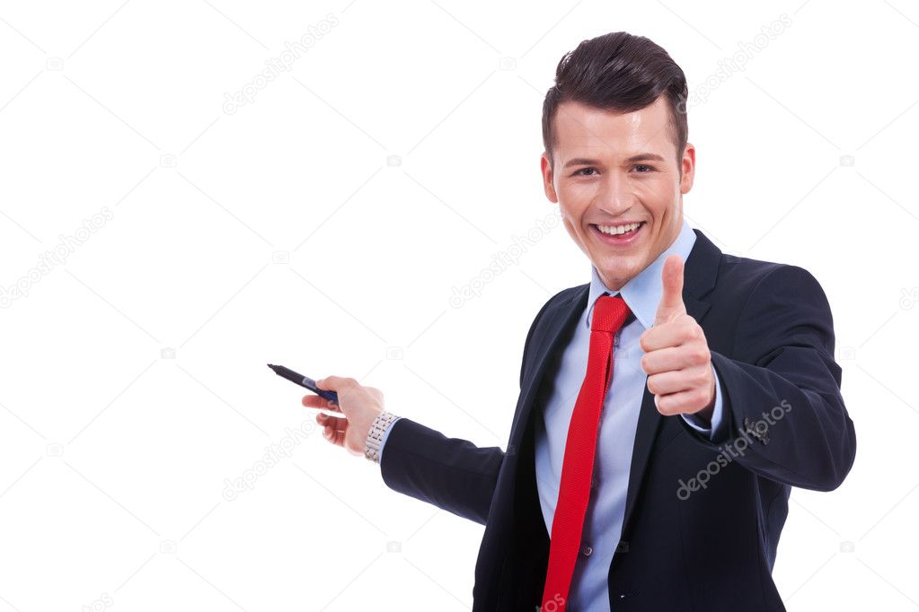 Business man presenting something and giving the ok for it