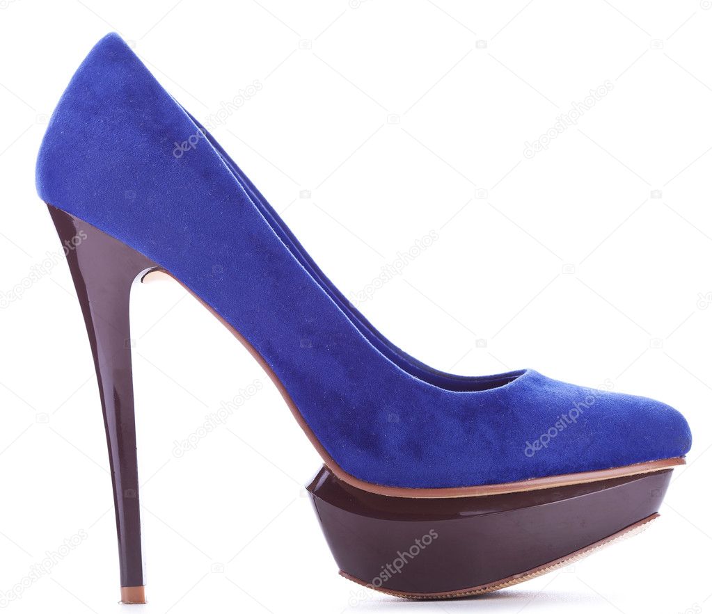 Blue high heeled woman shoe