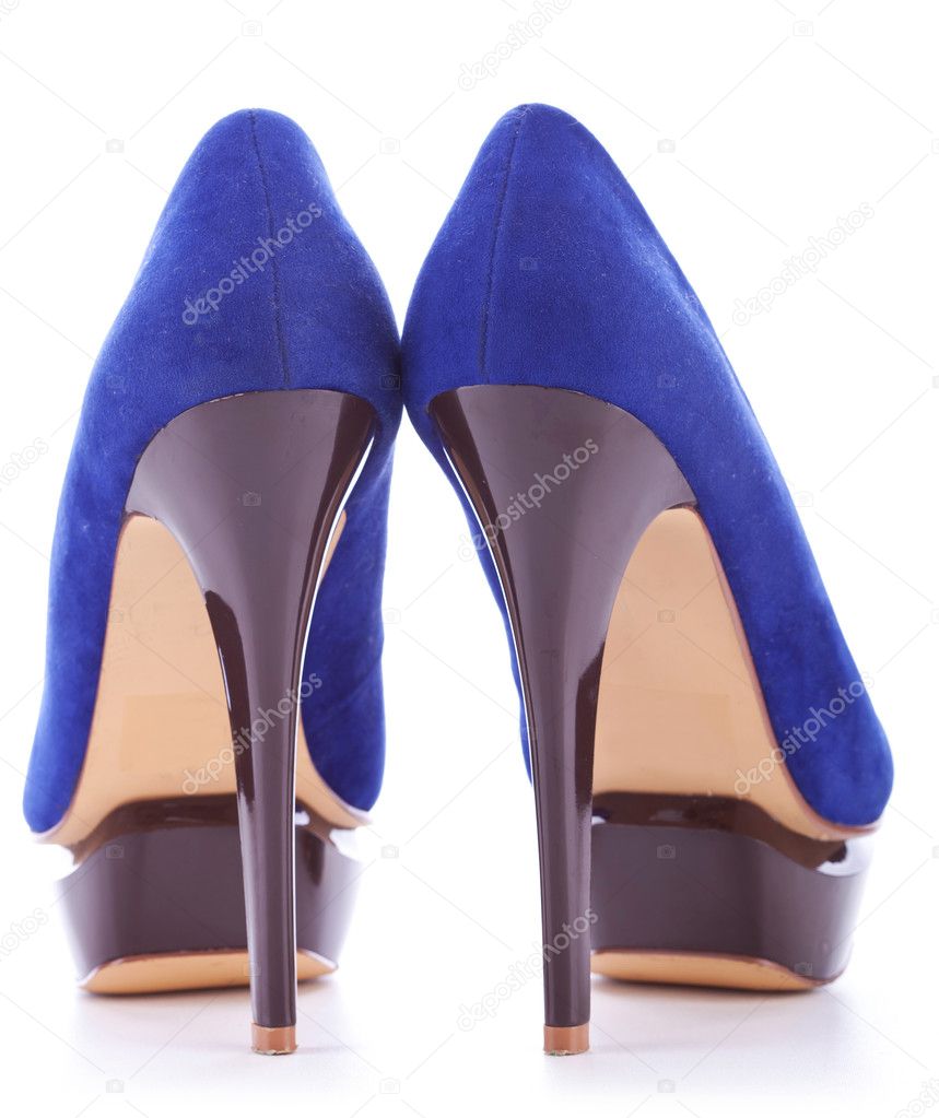 Blue fashion high heeled woman shoes