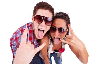 Party couple screaming with tongues out clipart