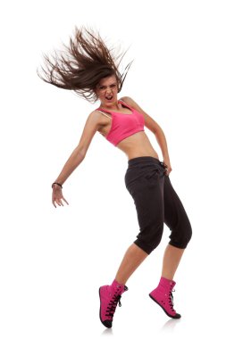 Woman modern dancer on her toes, holdong her crotch clipart