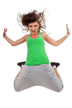 Hip-hop style woman dancer in air clipart