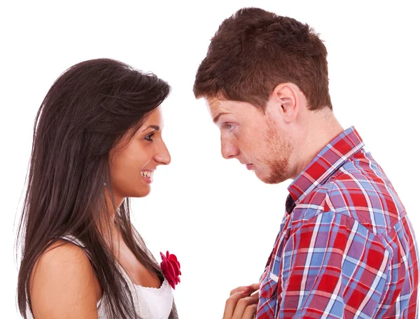 Young man looking at his smiling girlfriend — Stock Photo, Image