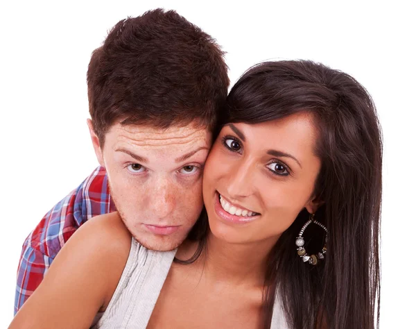 Uma jovem mulher com a cabeça do namorado no ombro — Fotografia de Stock