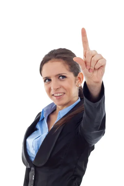 Young business woman pushing a button — Stock Photo, Image