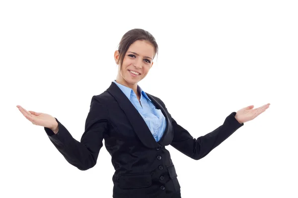 Young business woman with arms opened — Stock Photo, Image