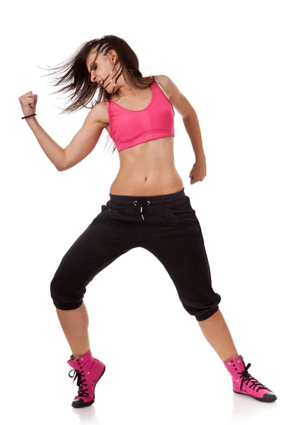 Dançarina de hip-hop elegante mostrando bíceps — Fotografia de Stock