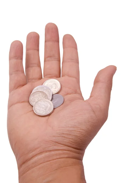 Hand met Indiase munten — Stockfoto