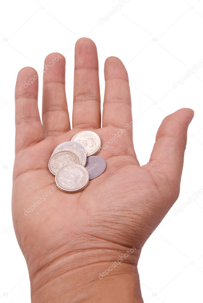 Hand with Indian coins