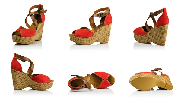 Красная замша женская обувь композиция — стоковое фото