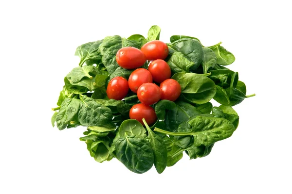 Baby spinach and cherry tomatoes — Stock Photo, Image