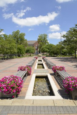 Ornate ponds,flowers and benches clipart