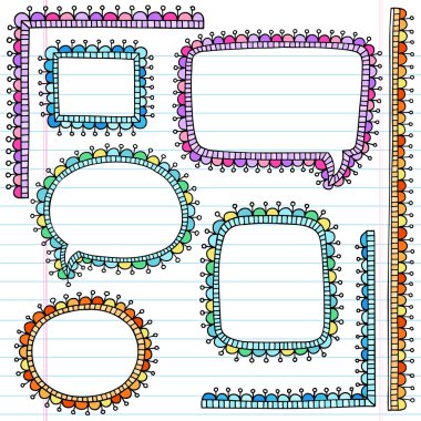 Speech Bubble Psychedelic Notebook Doodles vector Set clipart