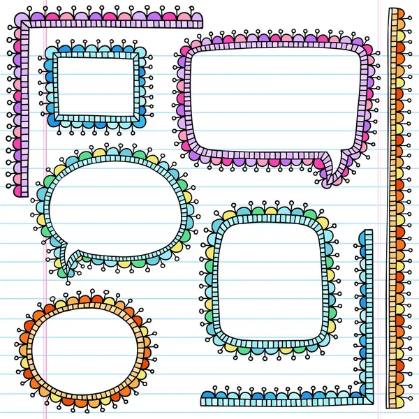 Toespraak bubble psychedelische notebook doodles vector set — Stockvector