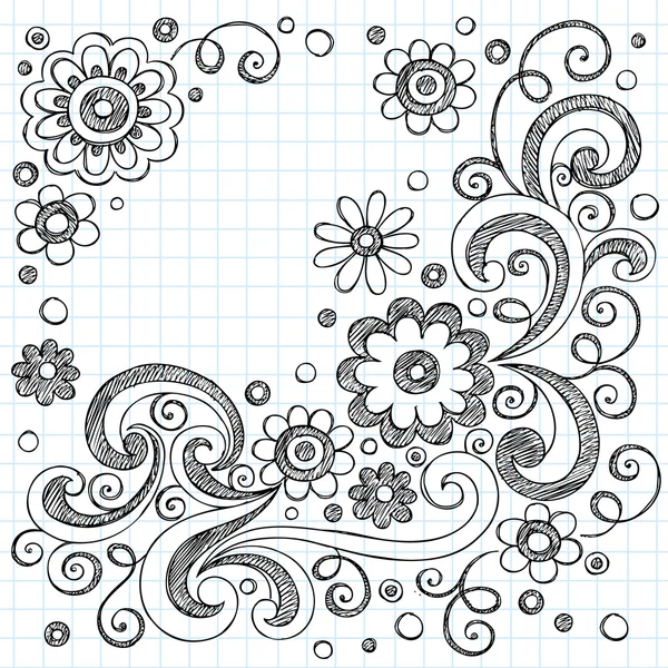 Blommor skissartad doodles tillbaka till skolan vektor illustration — Stock vektor