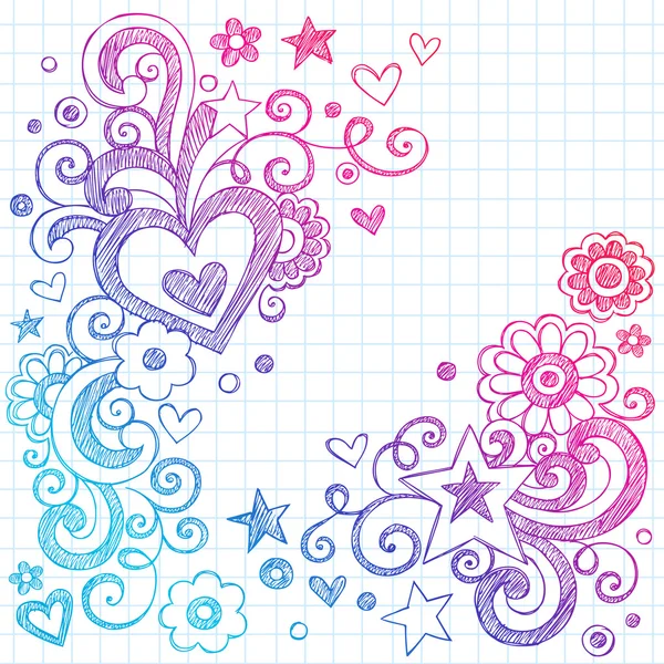 Kalp aşk yarım yamalak doodle swirls Sevgililer günü vektör tasarımı — Stok Vektör