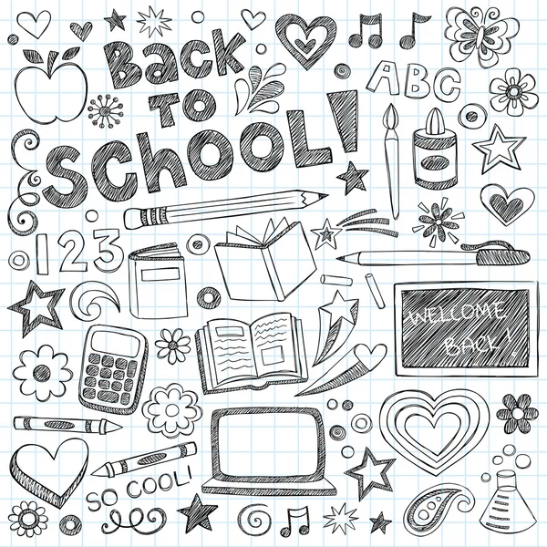 Back to School Sketchy Doodles Vector Design Elements — Wektor stockowy