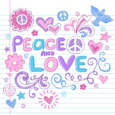 Peace and Love Sketchy Doodle Back to School Vector Design Elements clipart