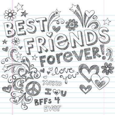 BEst Friends Forever BFF Back to School Sketchy Doodles Vector