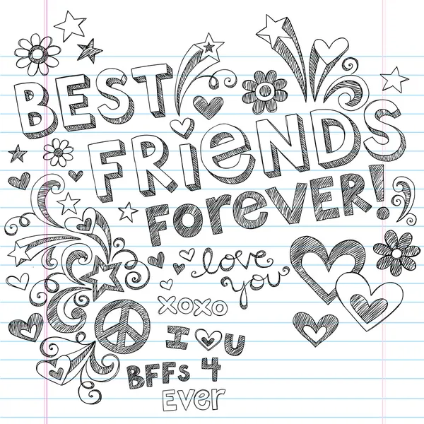 Melhores amigos para sempre bff volta para escola esboçada doodles vector — Vetor de Stock