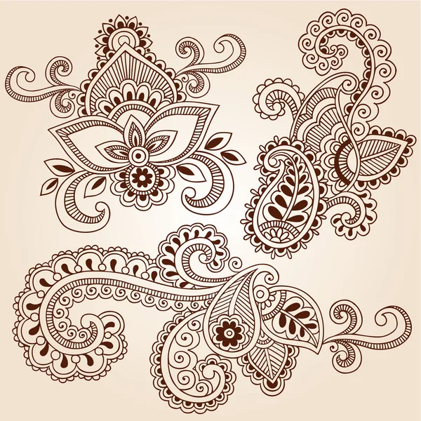 Henna Mehndi Tattoo Doodles Elementi di design vettoriale — Vettoriale Stock