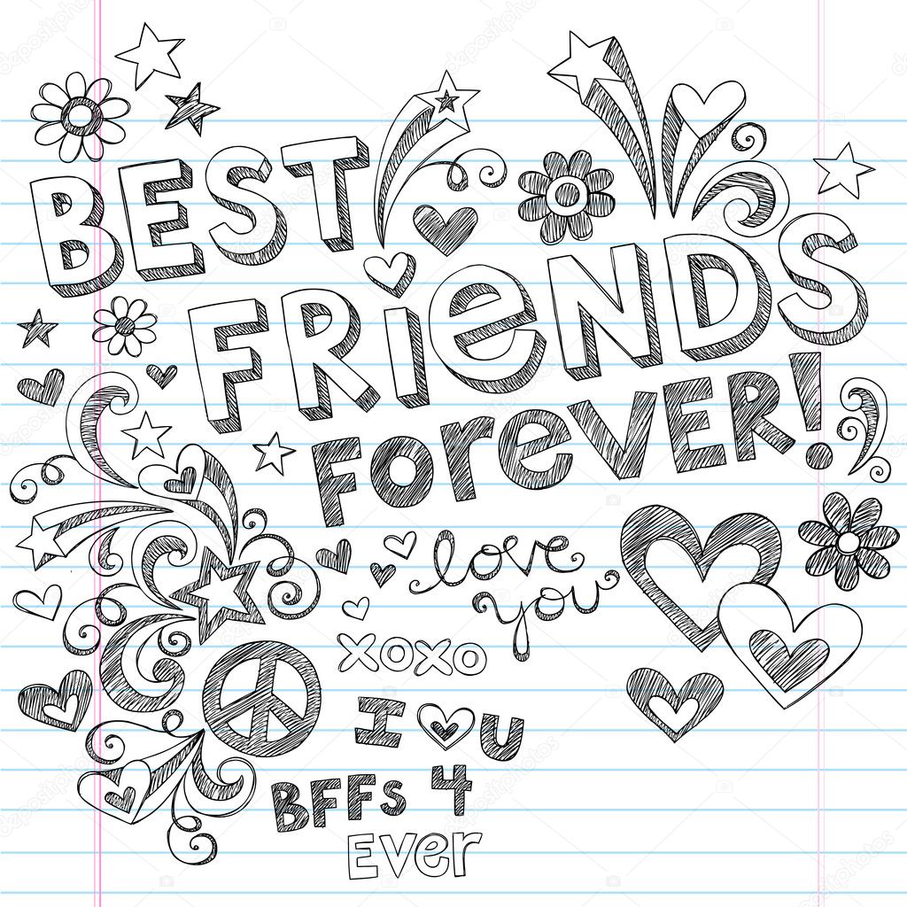 BEst Friends Forever BFF Back to School Sketchy Doodles Vector ...