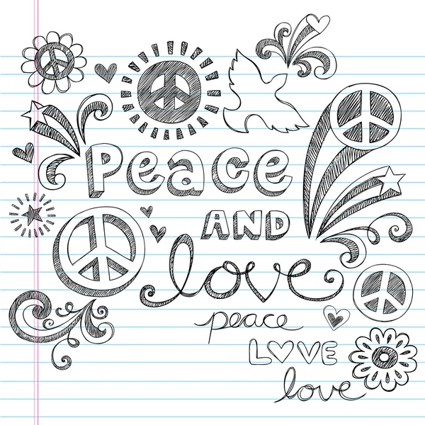 爱与和平的粗略涂鸦回学校矢量设计元素 — 图库矢量图片
