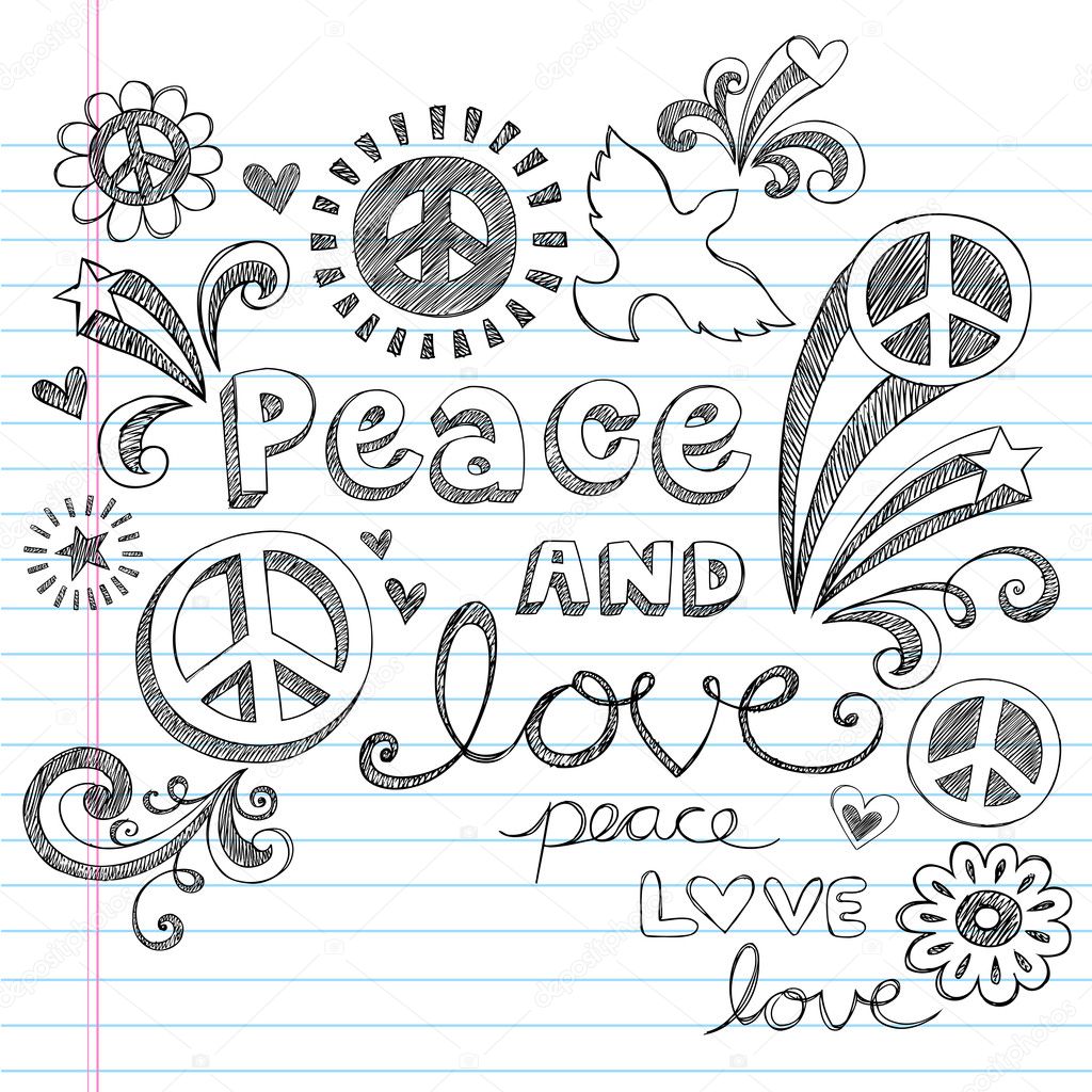 Peace and Love Sketchy Doodle Back to School Vector Design Elements