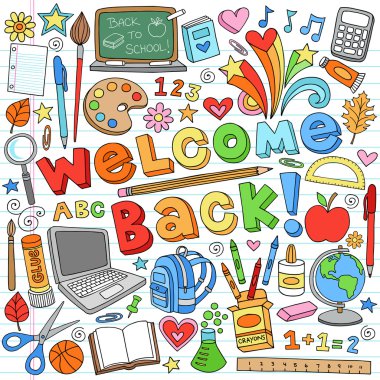 Back to School Supplies Notebook Doodle Vector Design Elements clipart