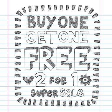 Buy One Get One Free Shopping Savings Sketchy Doodle Vector clipart